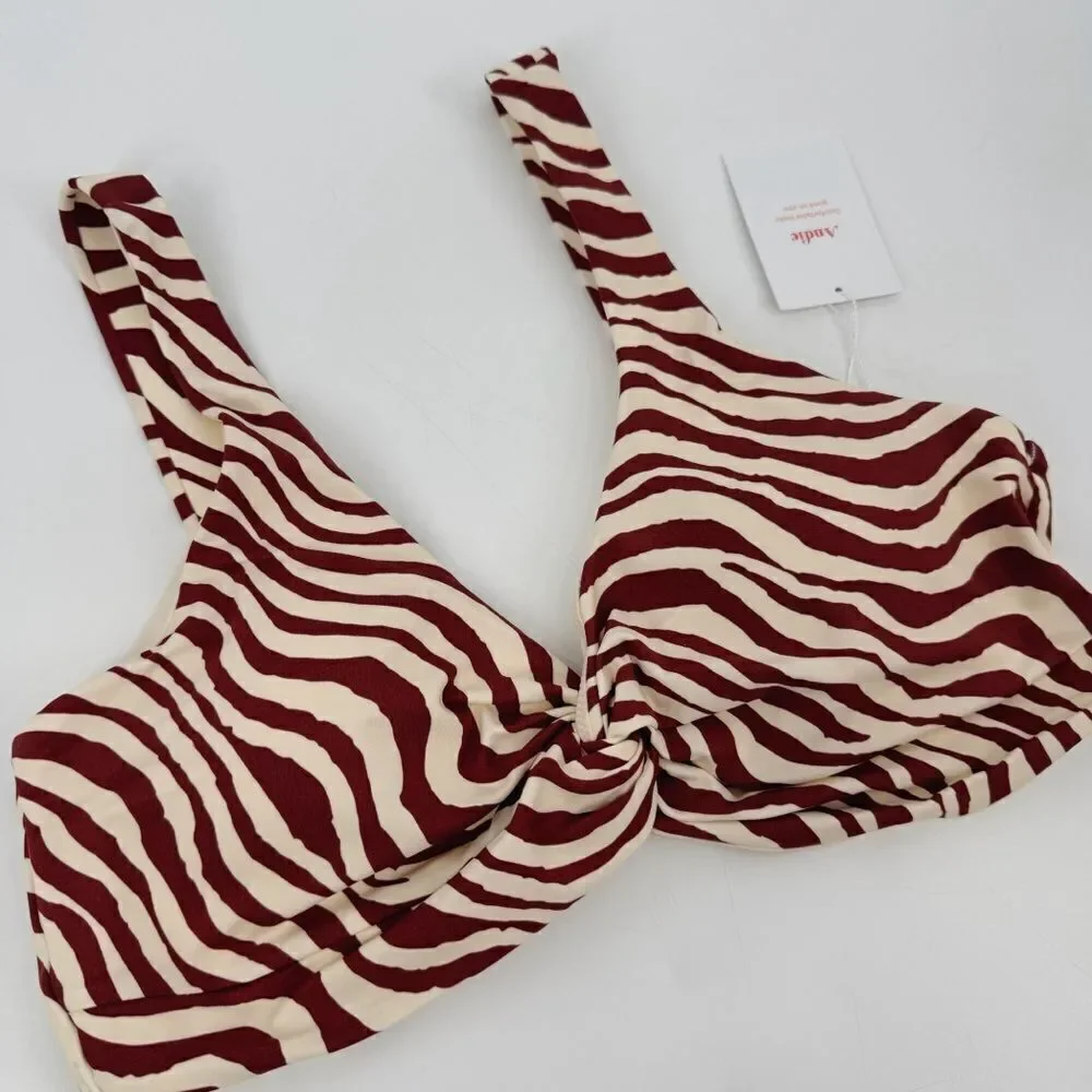Andie The Portofino Top Zebra‎ Bias Stripe Truffle Bikini Twist Top New Lg